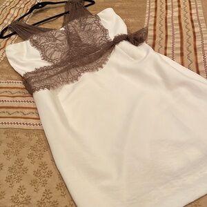 Antonio Melani dress, brown lace, rayon blend, side zip, lined, 14